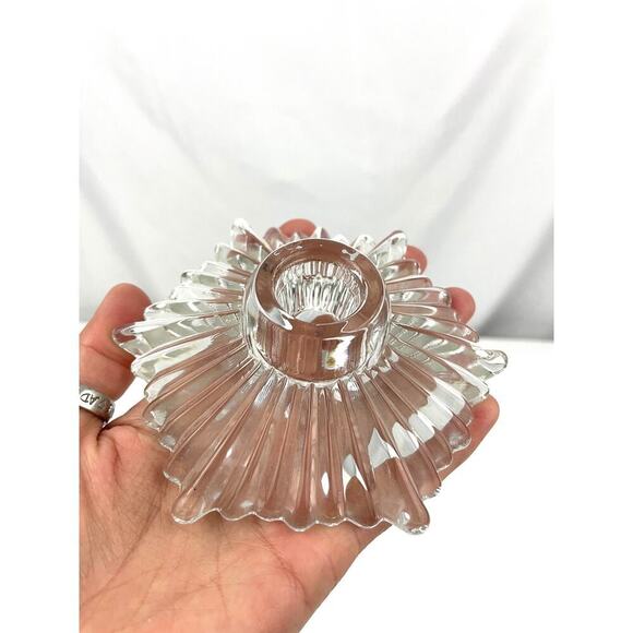 VTG Clear Pressed Glass Candle Holder Starburst Pattern MCM Art Deco Lot of 2 - Picture 13 of 16